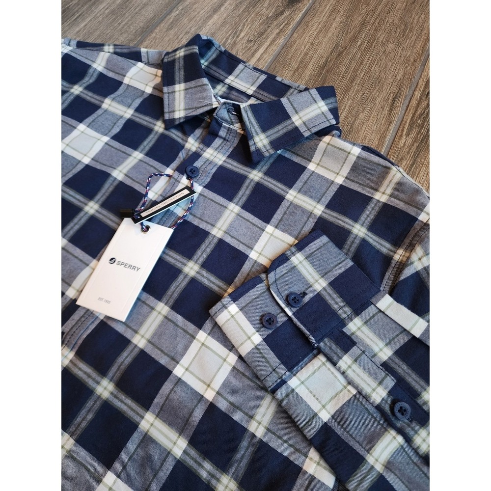 Sperry Men's Premium Apparel Plaid Button Down Shirt Size M Navy Tencel Blend